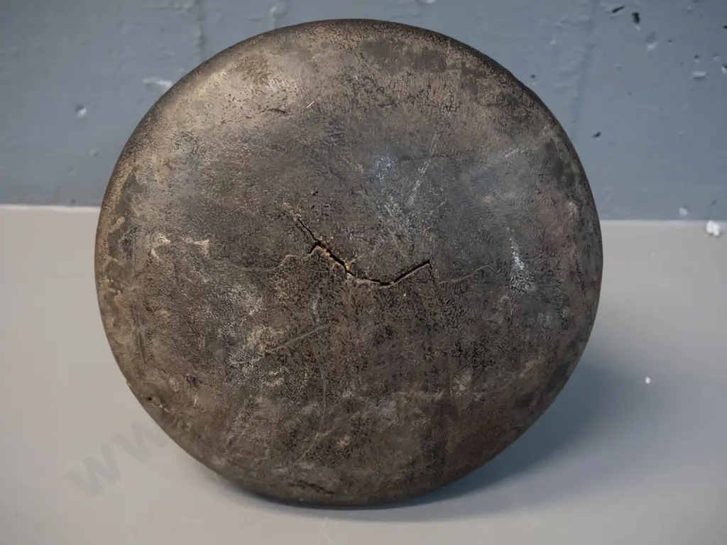 vintage carved hardwood milk container with decorative metal trim - Hima tribe, Uganda. Cracks and chips H-225 D-200 Image 1++
