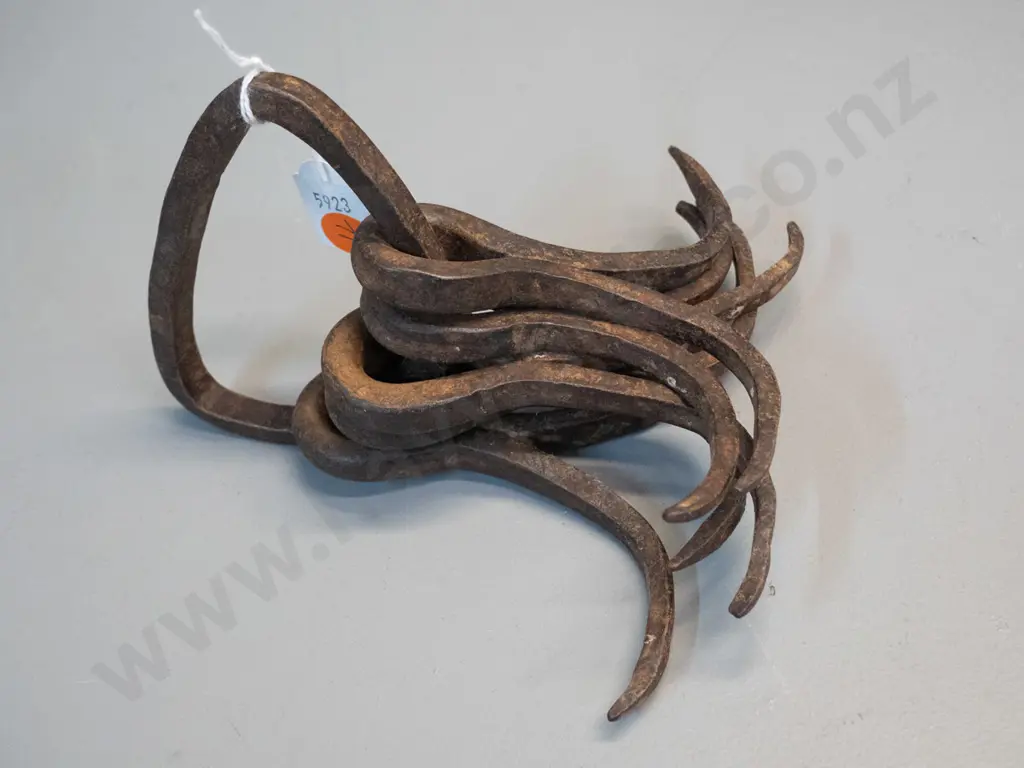 set of wrought iron double-barbed hooks on ring - each hook H100 W130 Image 1++