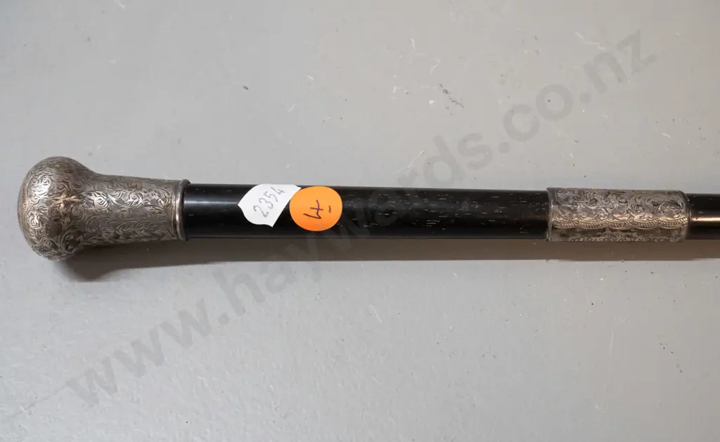 vintage sterling silver mounted ebony conductor's baton with presentation engraving to G.F.G. from Waianawa Choir 3.9.15 Image 1++