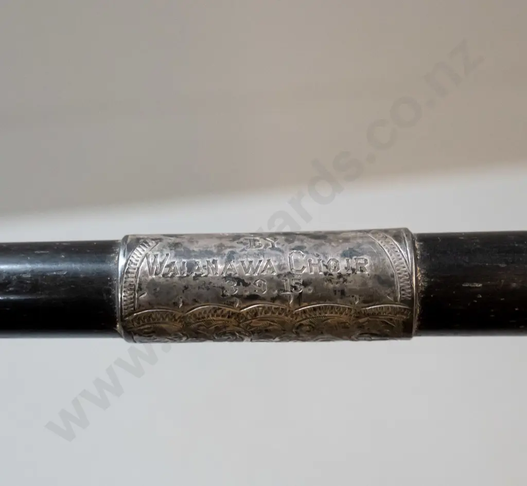 vintage sterling silver mounted ebony conductor's baton with presentation engraving to G.F.G. from Waianawa Choir 3.9.15 Image 1++