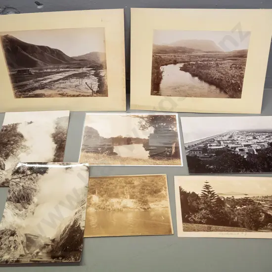 6 unmounted and 2 mounted vintage photographs - Takapuna, Napier, Auckland, Wairoa, Horohoro & Hinemoa, etc.