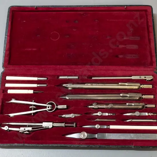 vintage cased Legruna precision drafting set - damage to hinge on case L-280 W-140
