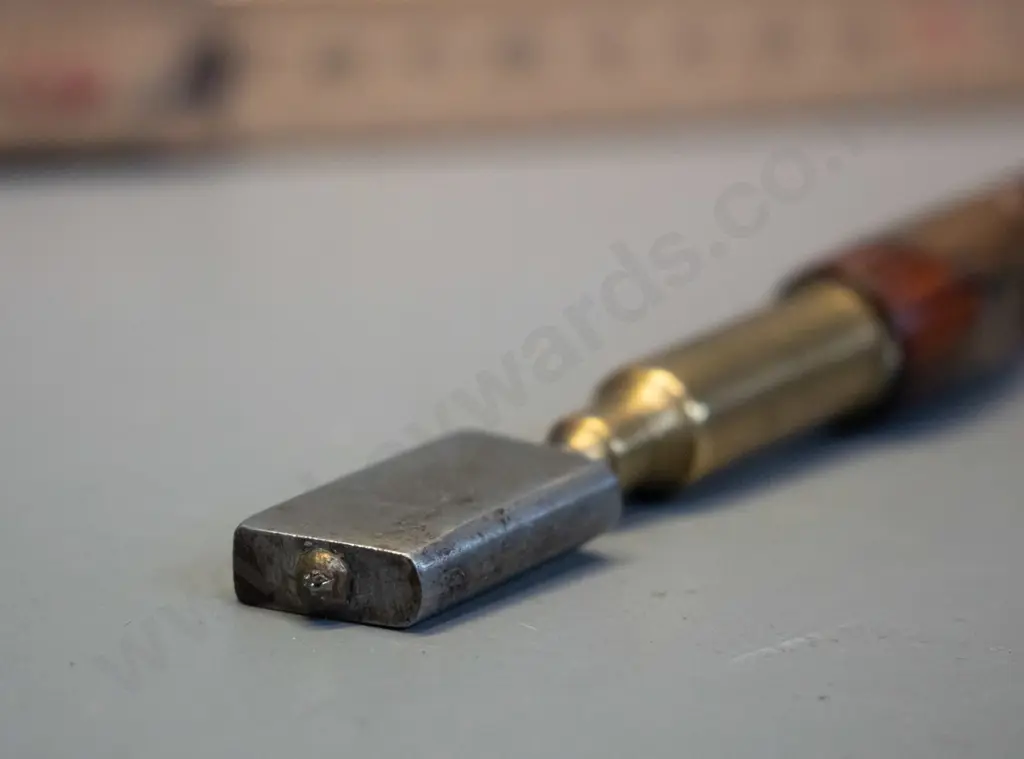 antique Victorian timber and brass glass cutter with Charratt & Newth London label L-180 and 2 brass and timber folding Image 1++