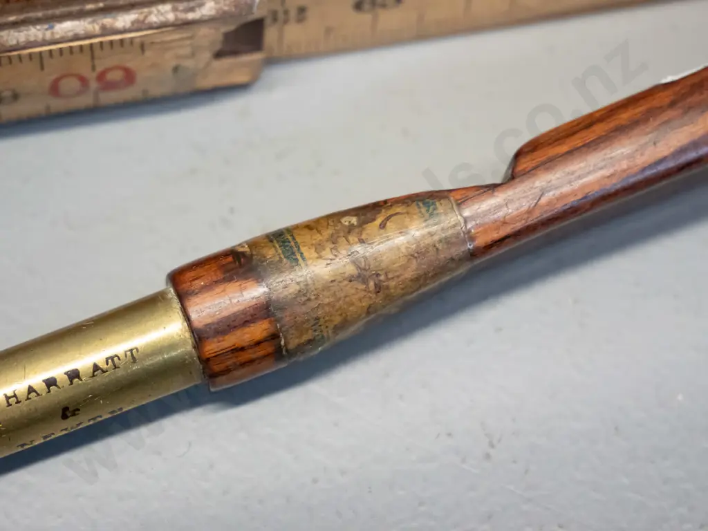antique Victorian timber and brass glass cutter with Charratt & Newth London label L-180 and 2 brass and timber folding Image 1++
