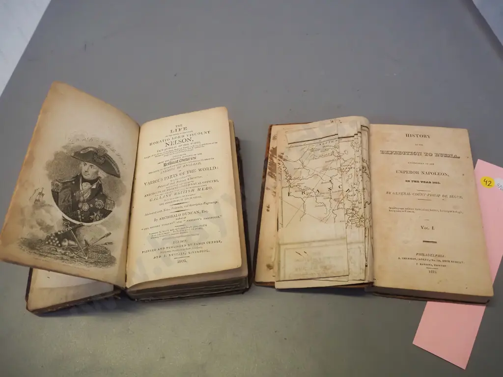 2 antique books - 1806 Life of Horatio Lord Viscount Nelson by Archibald Duncan and Vol. 1 of 1825 history of Napoleon's Image 1++