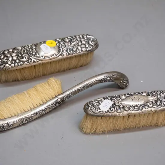 3 vintage sterling silver mounted clothes brushes - repair to handle of one L-195