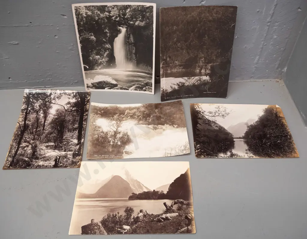 7 vintage photographs, one is double sided - Buller Gorge, Wet Jacket Arm, Lake Moa Milford Sound, etc. Image 1++