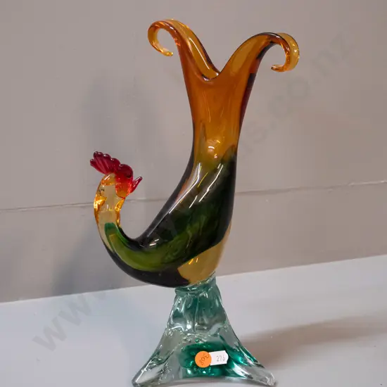Murano style glass figural rooster vase H-300 W-150