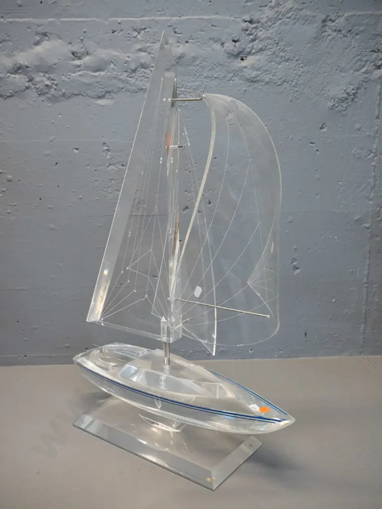 perspex model yacht with chrome hardware, etched sail detailing H590 L-410 - some scratching Image 1++