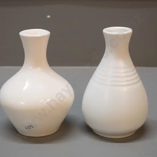 2 small white glaze (Titian Studio) vases - ridged style marked .508.  and other with .507. - both approx H-110