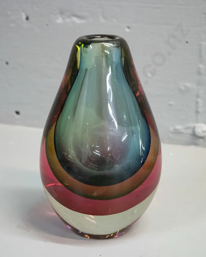 small heavy art glass vase - multi-colour layered design H-140 D-80 Image 1++