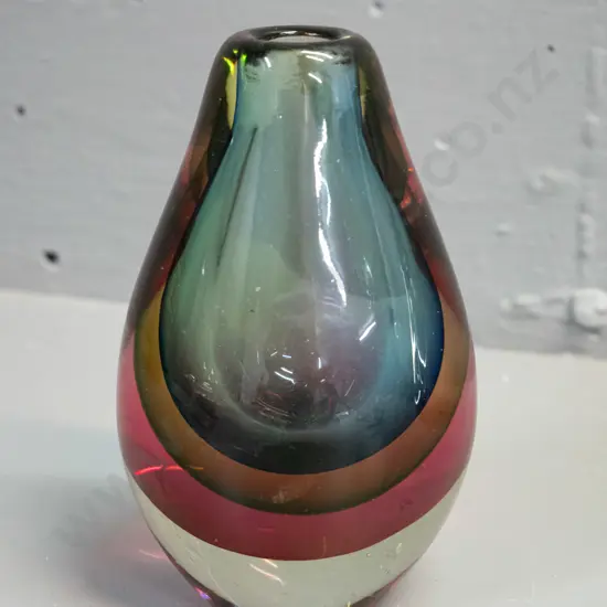 small heavy art glass vase - multi-colour layered design H-140 D-80