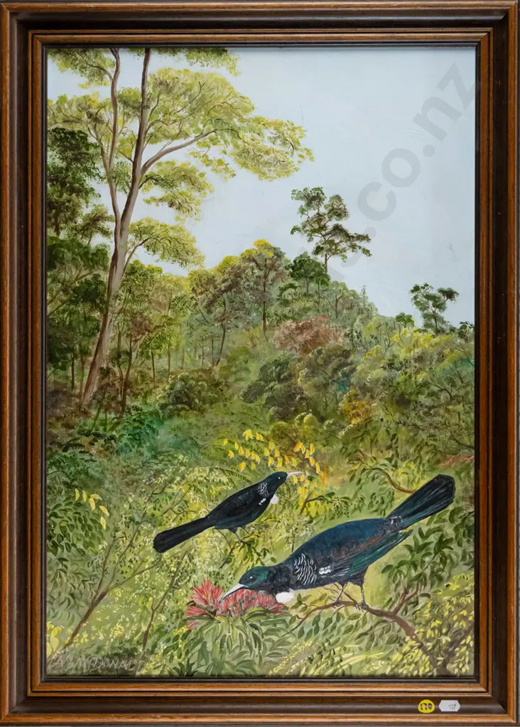 AJ McDonald 1989 - framed acrylic - tuis H-540 W-370 Image 1++