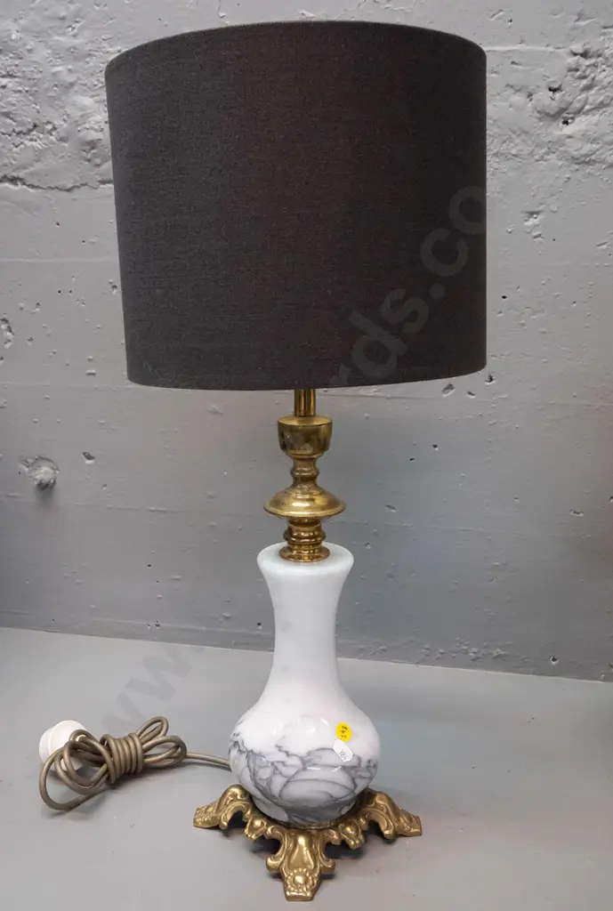 Italian white marble and ormolu table lamp with black fabric drum shade H-580 Shade D-260 Image 1++