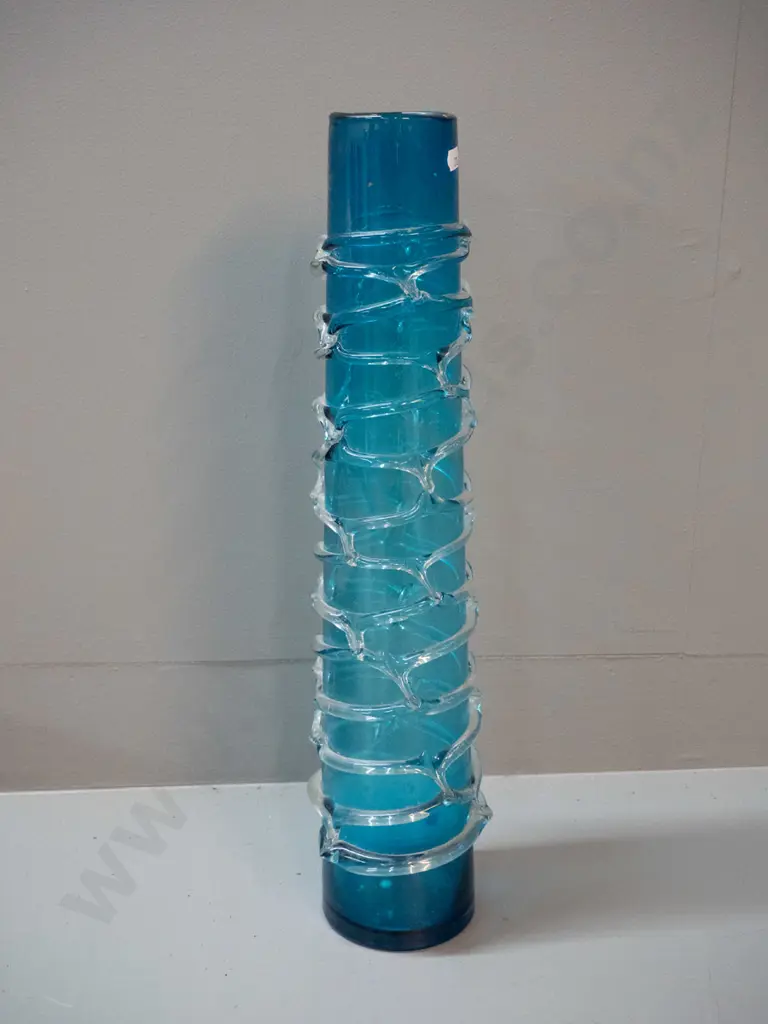 tall art glass vase - turquoise and clear H-510 D-120 Image 1++