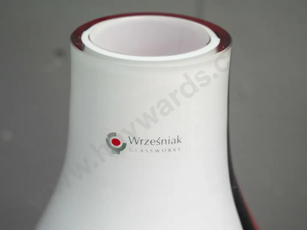 large art glass vase with Wrzesniak label - white and red with black band H-400 D-180 Image 1++