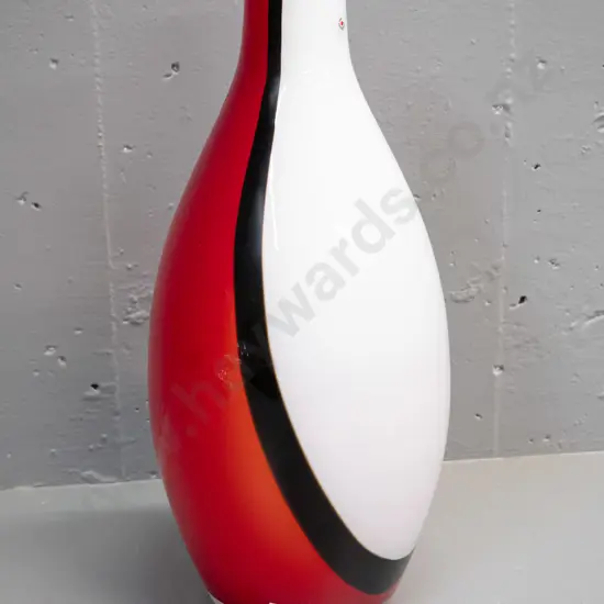 large art glass vase with Wrzesniak label - white and red with black band H-400 D-180
