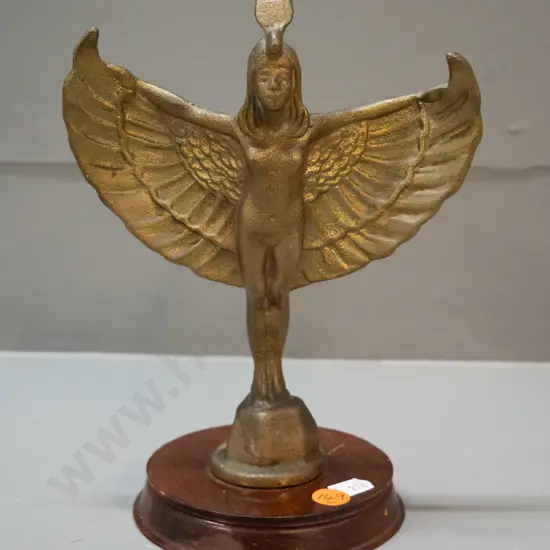 reproduction deco style cast metal figure on timber base - casting is a bit rough H-200 W-155