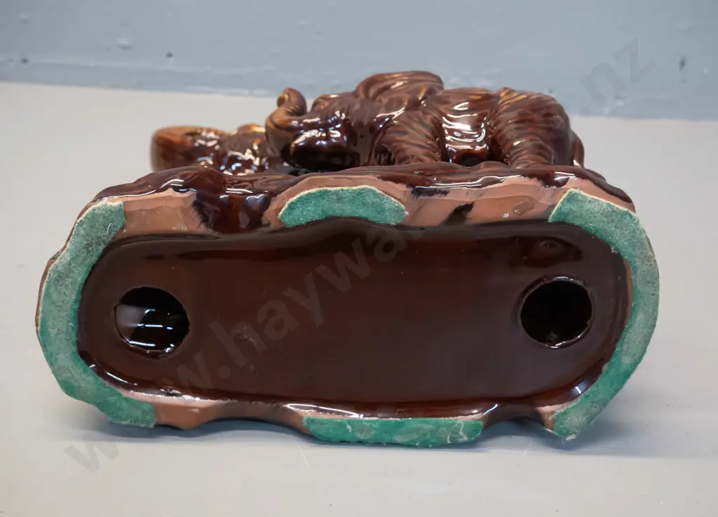 Majolica style elephant figurine - mother and calf with sunflower, no maker's mark. H-250 L-240 Image 1++