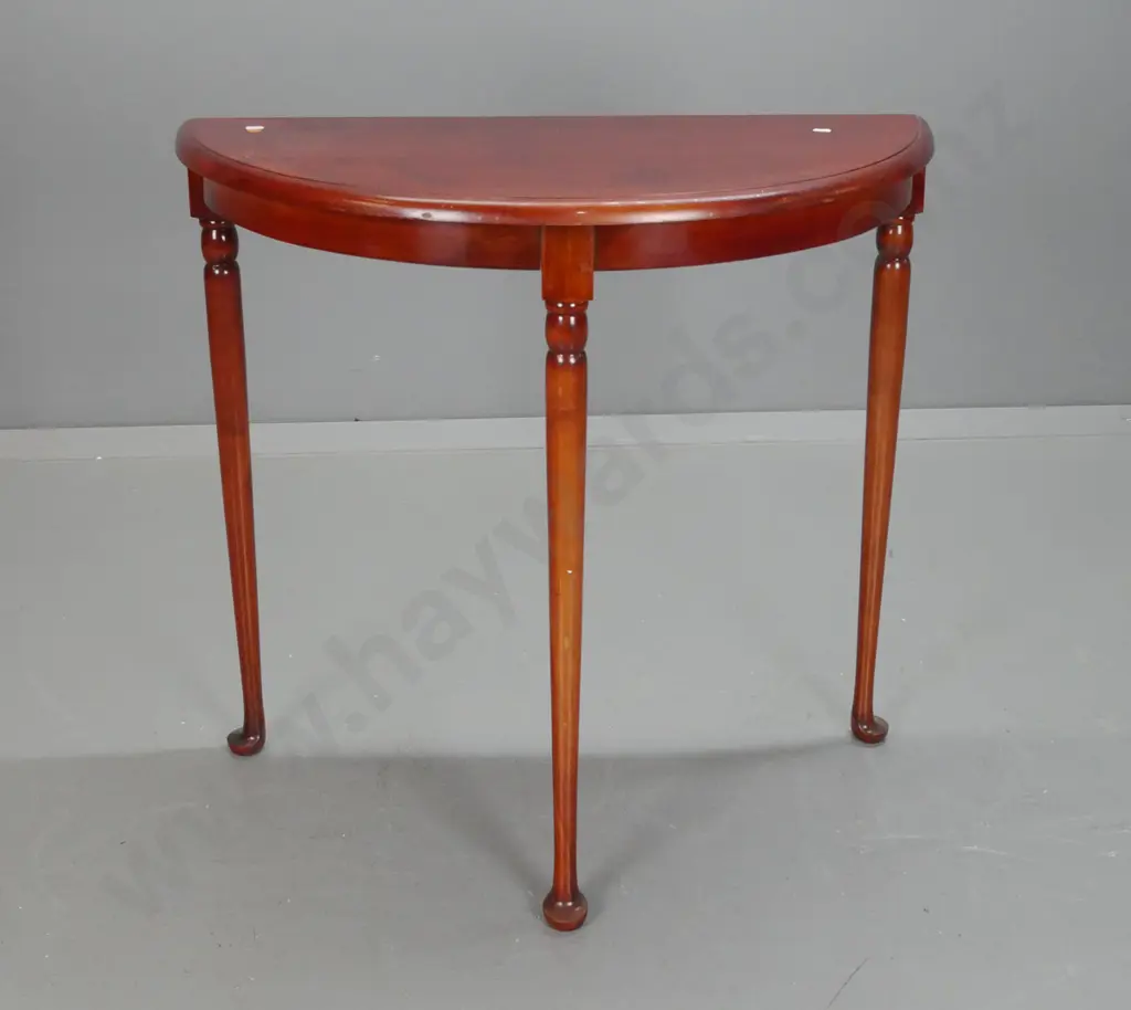 vintage beech and mahogany half round hall table - polish on top needs attention H-710 W-780 D-360 Image 1++