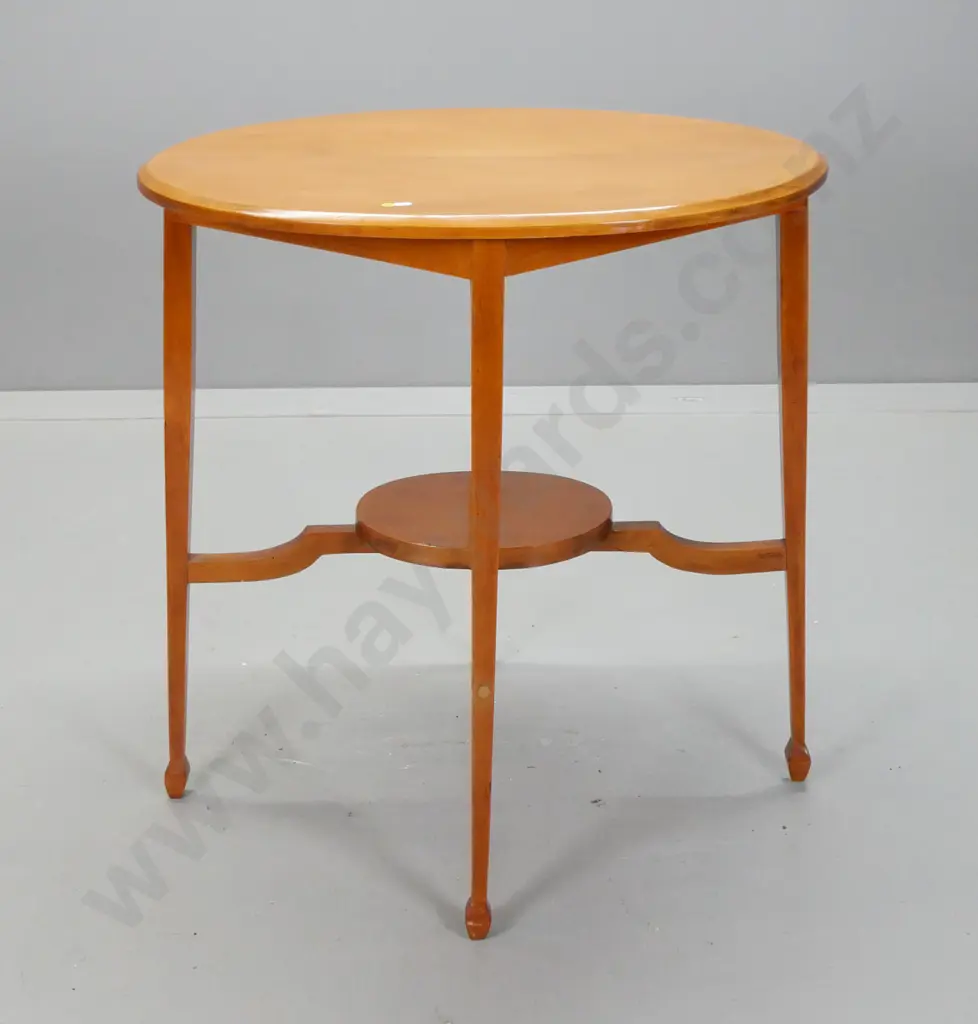 vintage kauri oval side table with square tapered legs & oval bottom shelf. Slightly uneven finish on top H730 L755 W600 Image 1++
