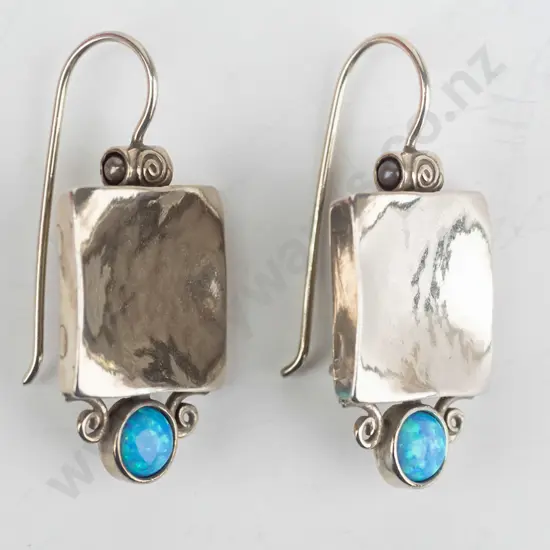 pair of silver & opal earrings stamped 925