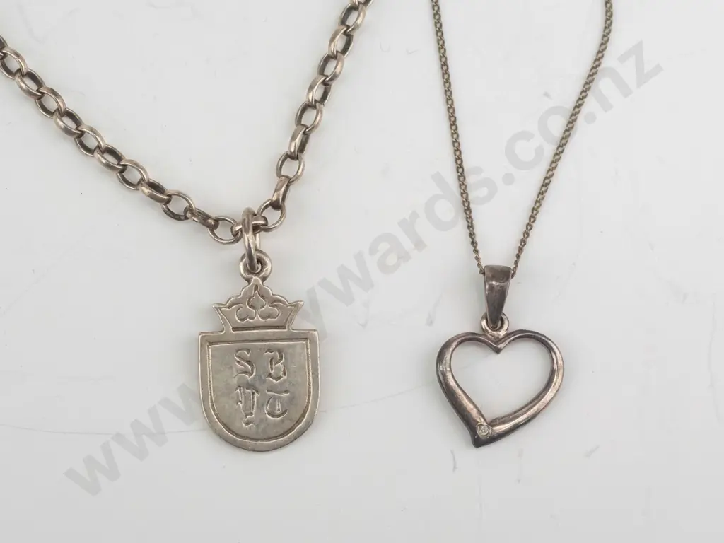 silver medlion necklace stamped stg & silver heart necklace stamped 925 Image 1++
