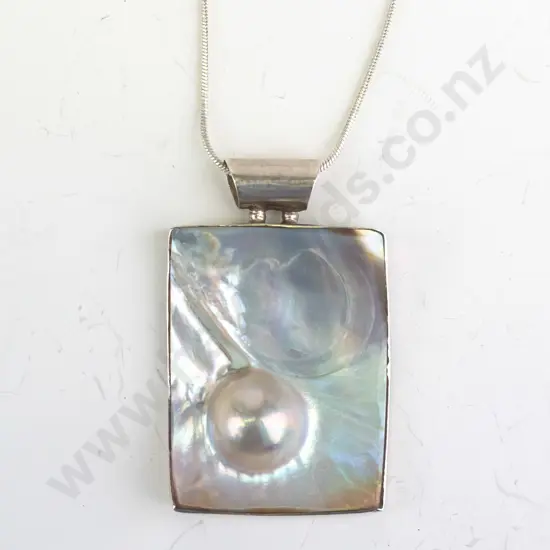 large mother of pearl necklace chain stamped 925