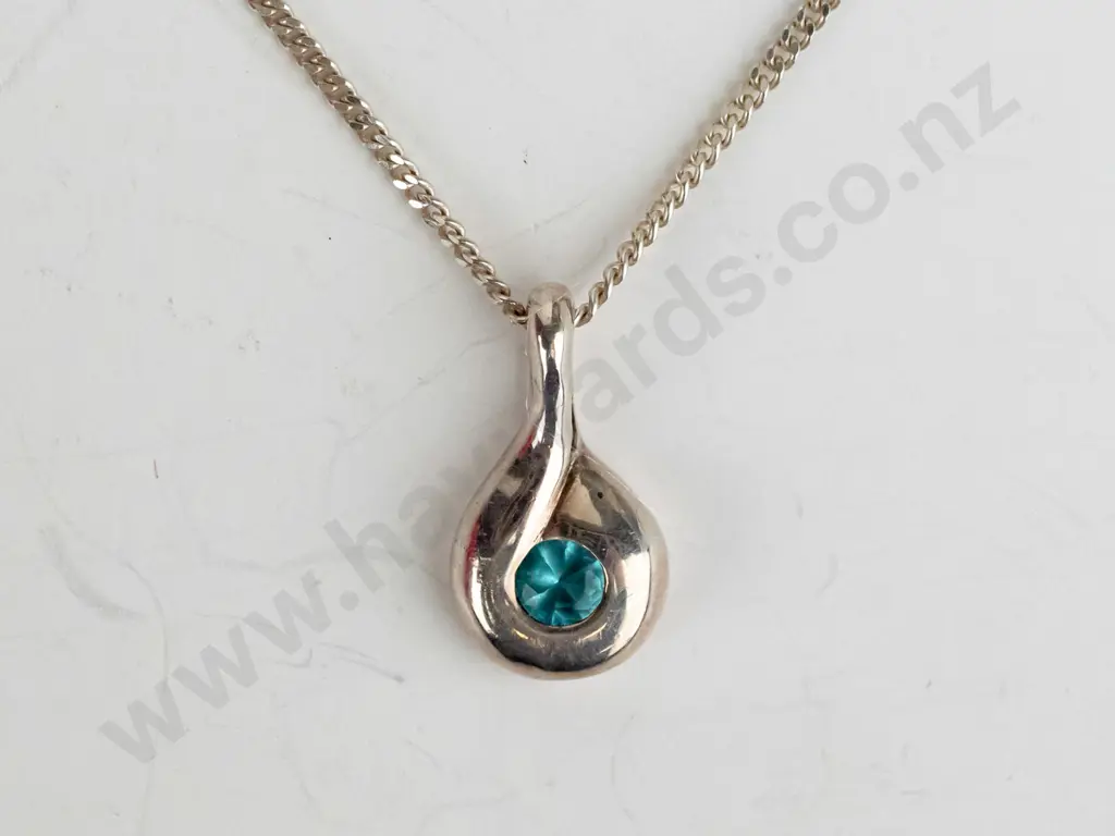 silver aquamarine necklace chain stamped 925 Image 1++