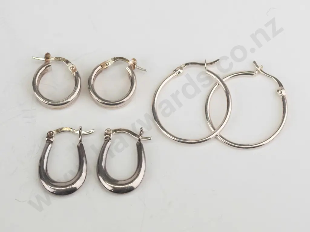 3 pairs of silver hoop earrings all stamped 925 Image 1++