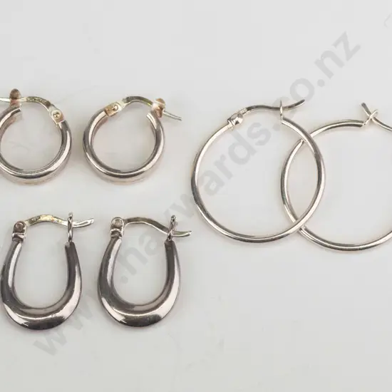3 pairs of silver hoop earrings all stamped 925