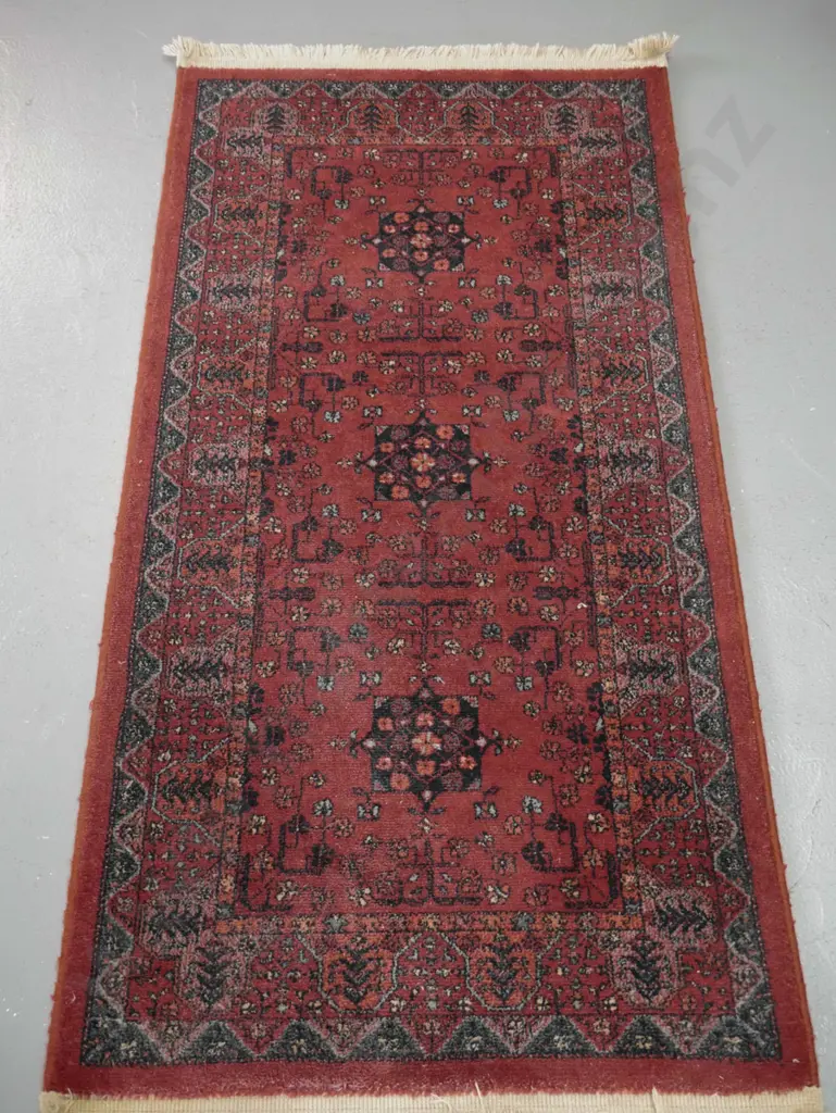 Belgian made Persian "Kashqai" wool floor rug - dark reds and blues L1320 W670 Image 1++