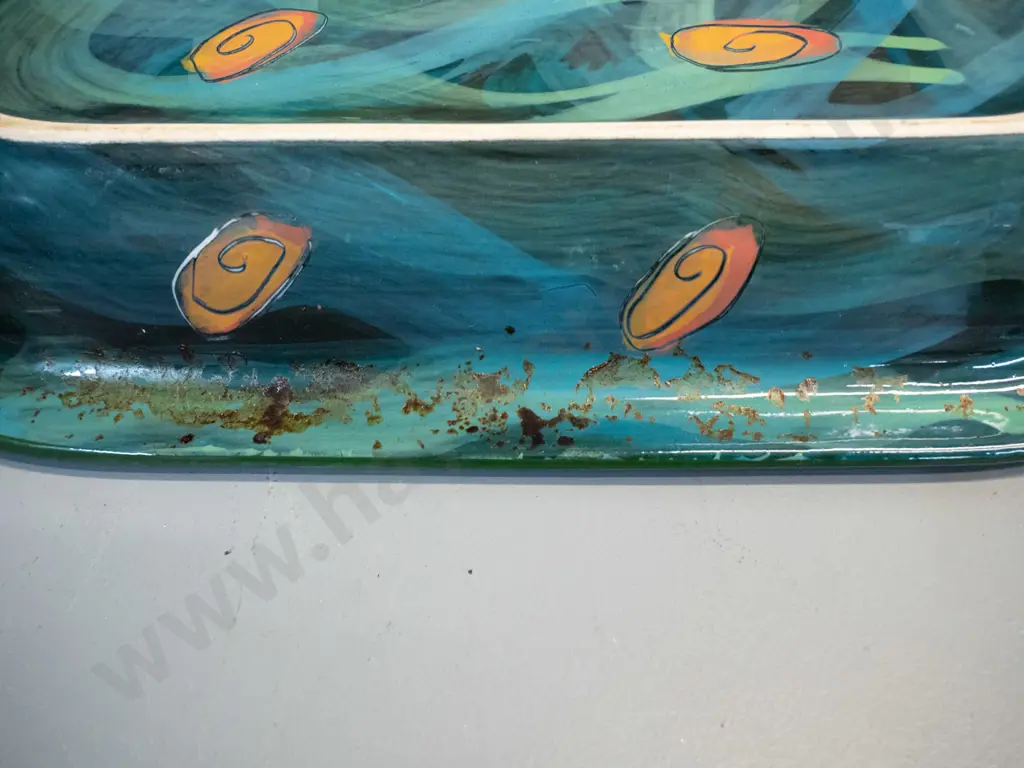 Tom Walker studio pottery fish motif dish H-55 L-320 W-215 - some usage wear and underside of rim needs Image 1++