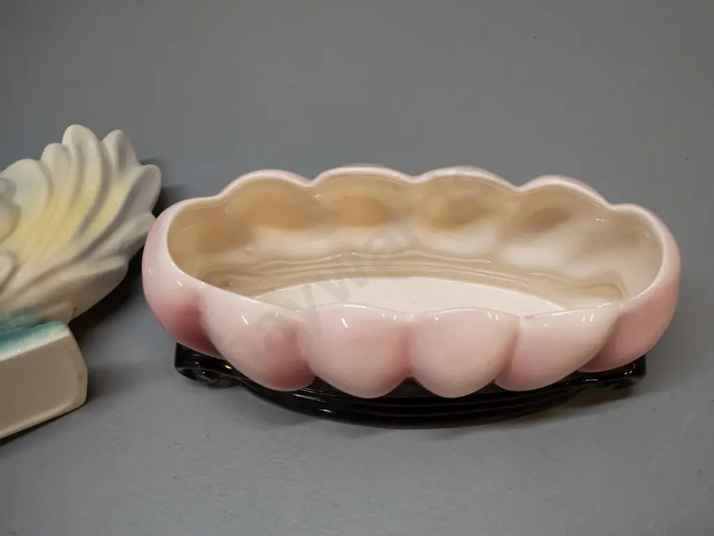 2 Titian Studio NZ lustre glaze trough vases - foliate pattern T.102 & pink one marked B.104 Image 1++