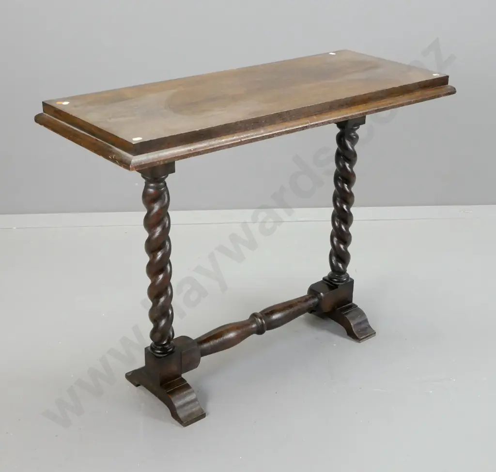 vintage oak side table with Jacobean twist legs, turned refectory base - some wear and staining to polish, small chip to Image 1++