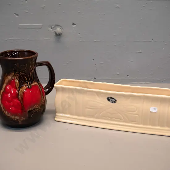 Beswick deco style trough vase - No. 732 - and a German pottery raised fruit pattern jug. Trough H-110 L-310