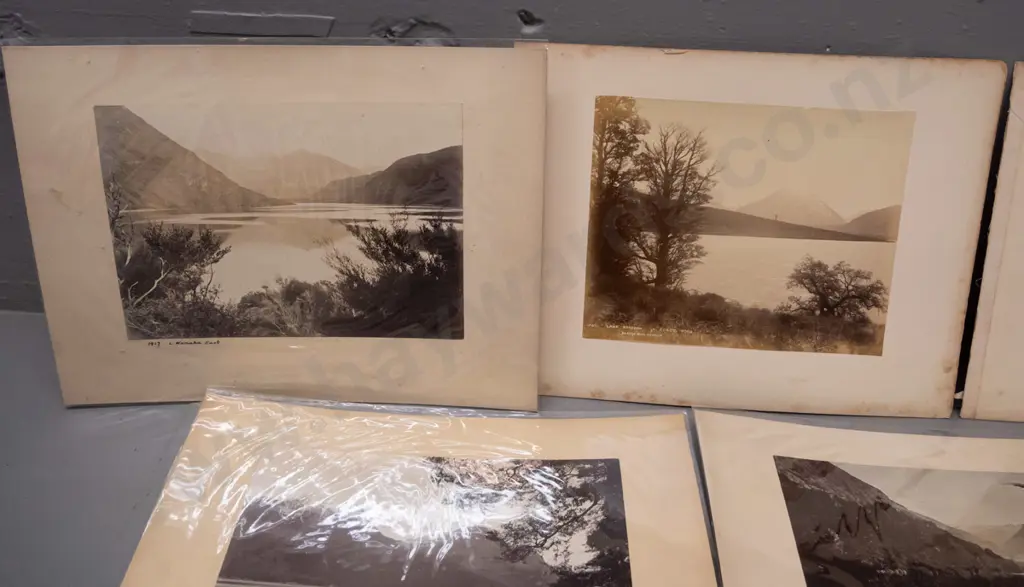 vintage photographs mounted on 5 cards, 3 double sided  Rere Lake, Wanaka East, Wakatipu, Lake Hayes, etc. Image 1++
