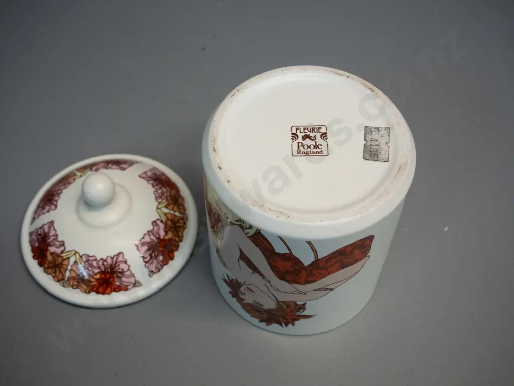 retro Poole pottery 'Fleurie' pattern lidded canister H-190 D-110 Image 1++