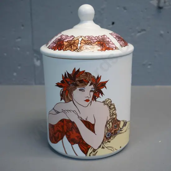 retro Poole pottery 'Fleurie' pattern lidded canister H-190 D-110