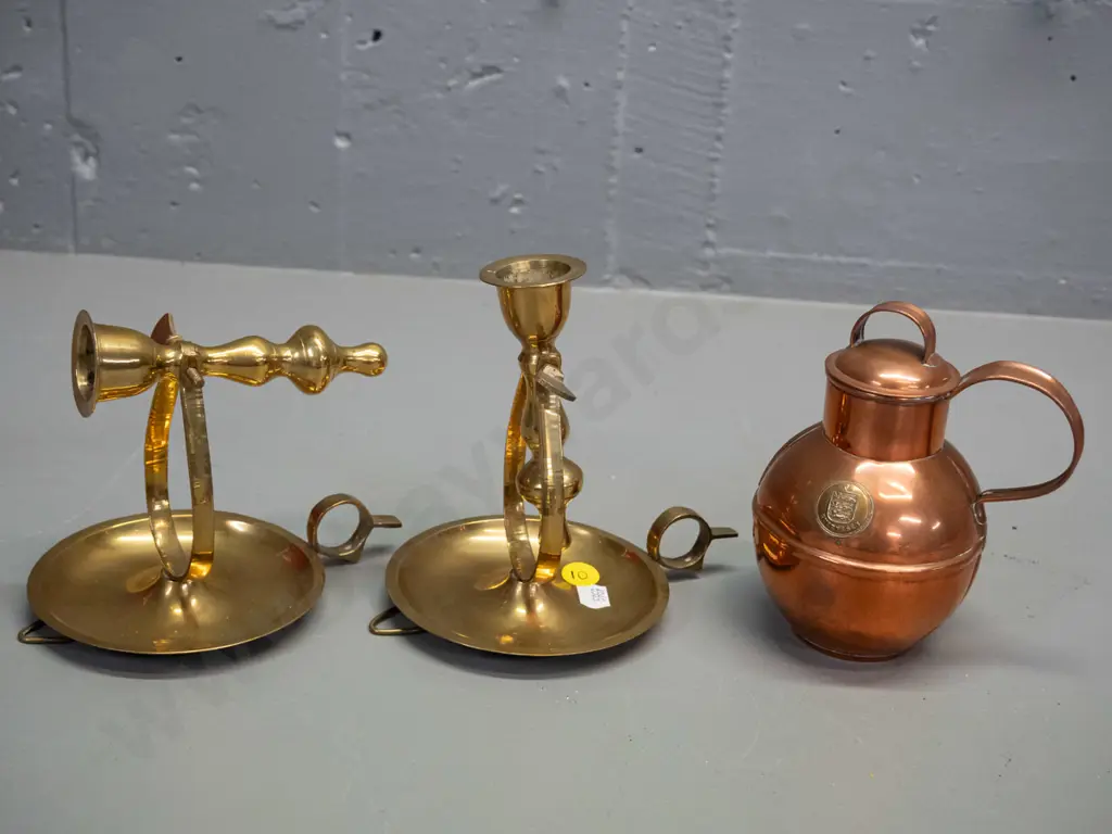 pair of Indian reproduction brass ship's candle holders with pivoting stem - can be wall mounted - and a copper plated Image 1++