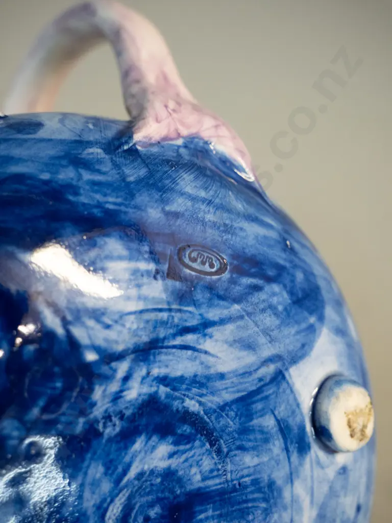 Marion Mewburn studio pottery teapot - mermaid and shell motifs H-190 W-190 Image 1++