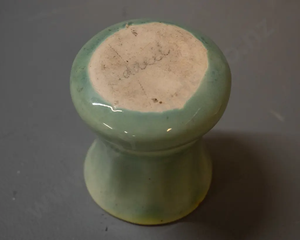 small early Crown Lynn vase - pale green with yellow interior H-70 Image 1++