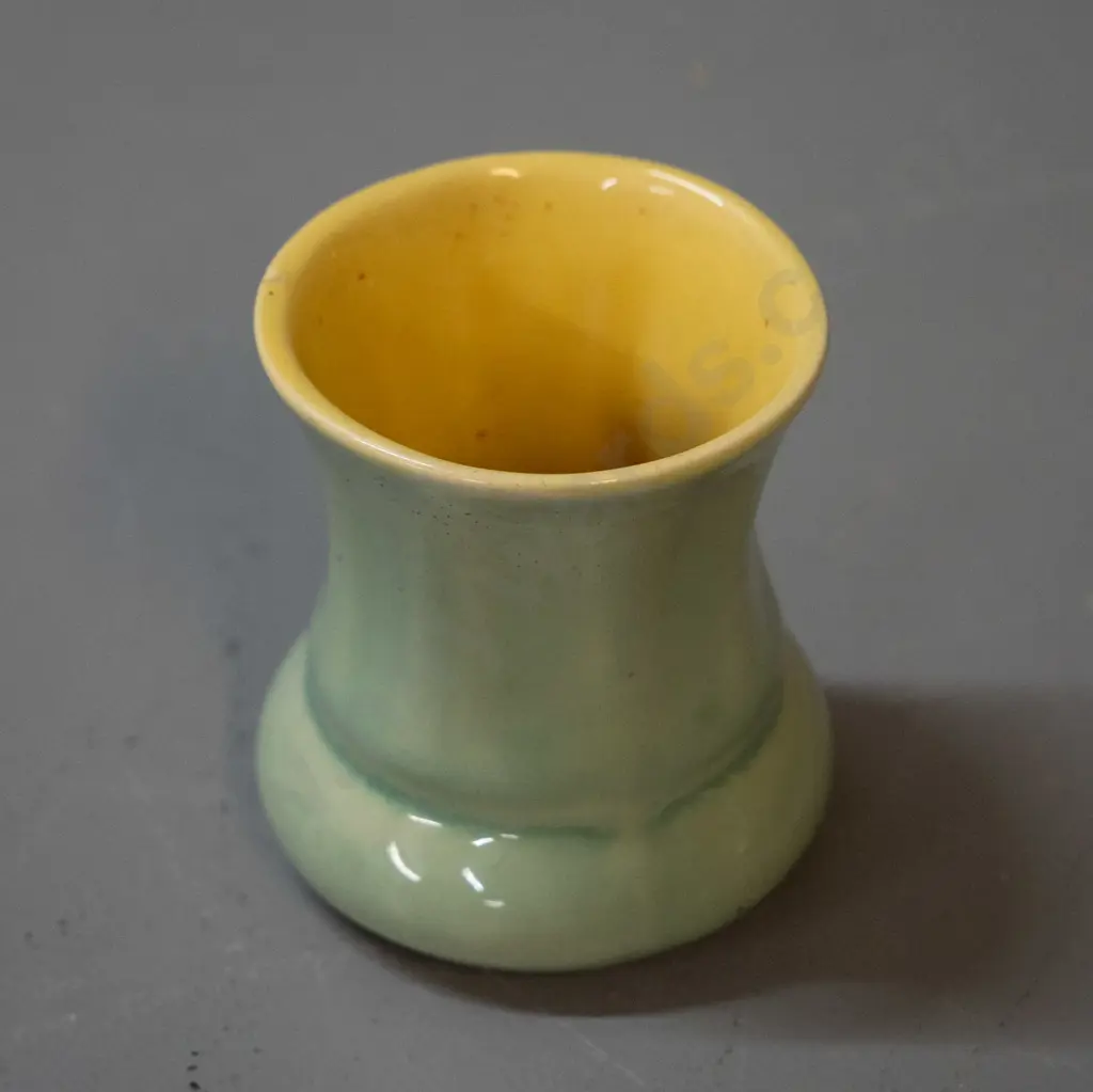 small early Crown Lynn vase - pale green with yellow interior H-70 Image 1++