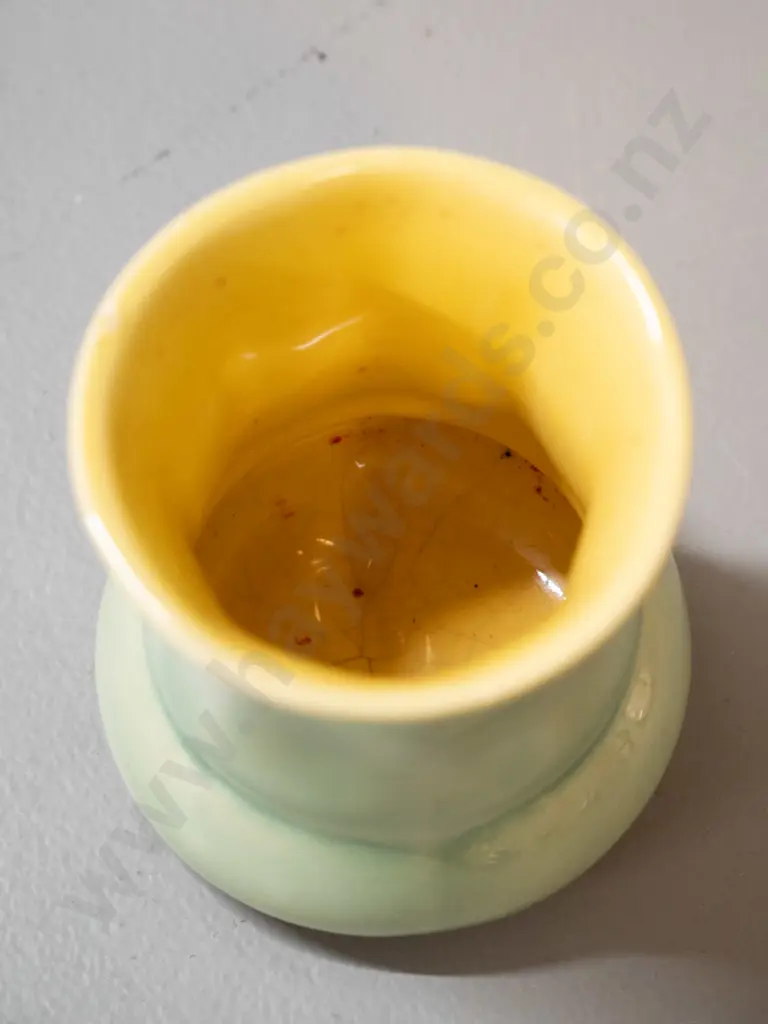 small early Crown Lynn vase - pale green with yellow interior H-70 Image 1++
