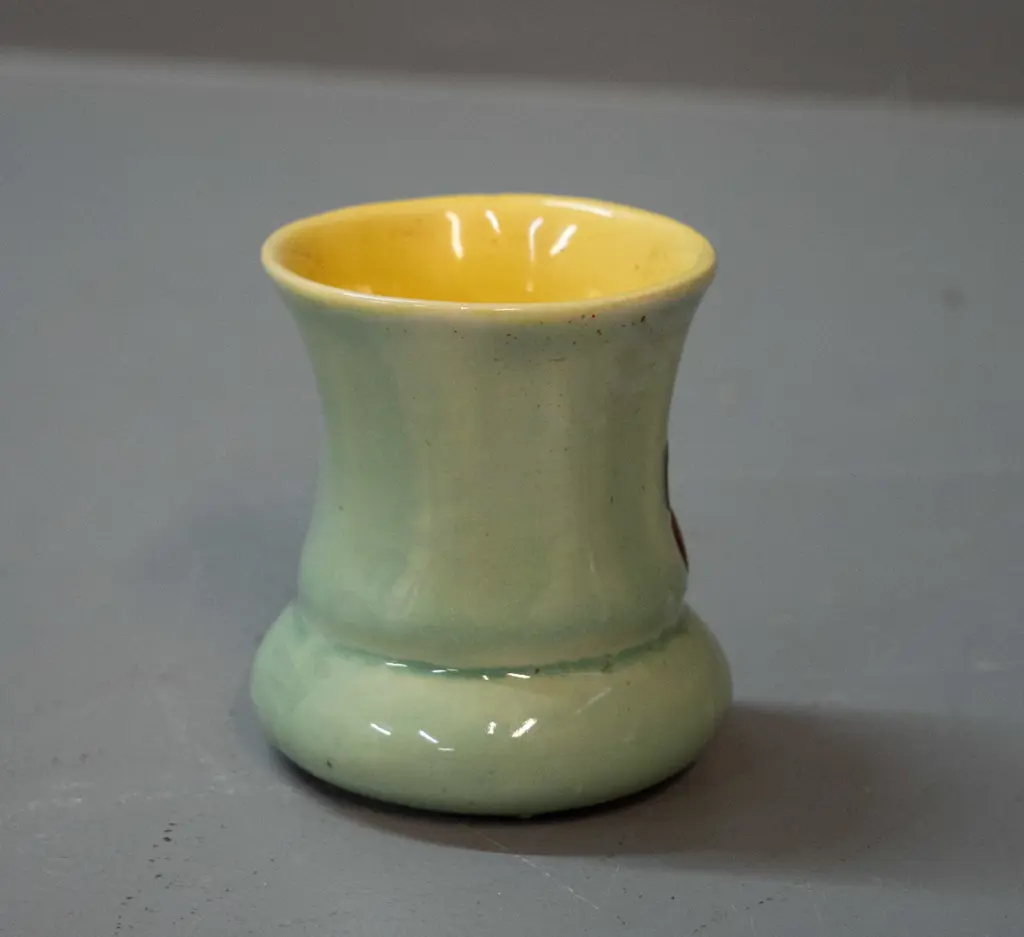 small early Crown Lynn vase - pale green with yellow interior H-70 Image 1++