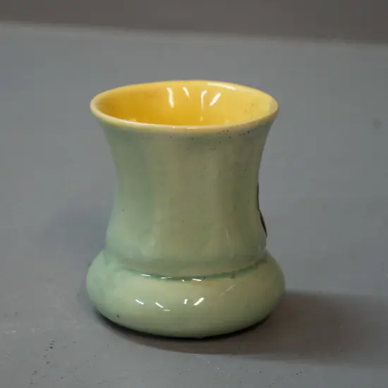 small early Crown Lynn vase - pale green with yellow interior H-70