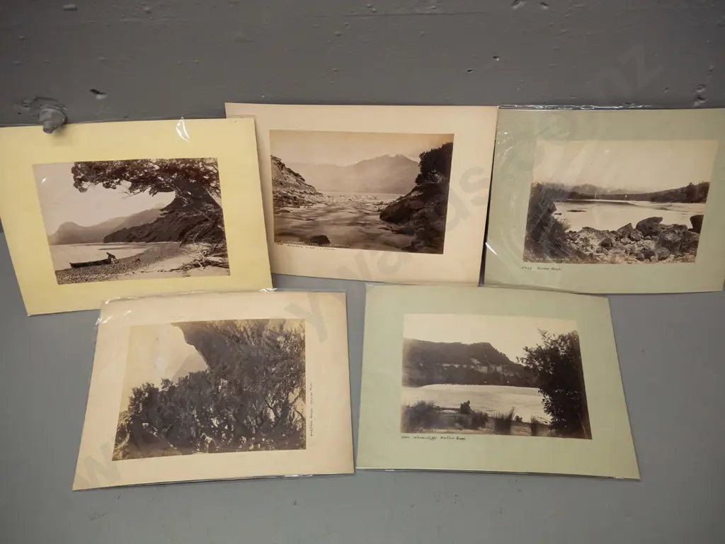 vintage photographs mounted 5 double sided mat boards: Boundary Creek Wanaka, Buller Gorge, Godfrey Gorge, etc. Image 1++