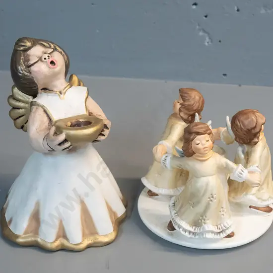 Goebel figural candle holder of 3 singing angels marked HE52 / 1971 and a single angel marked Bozner Engel Thun H190
