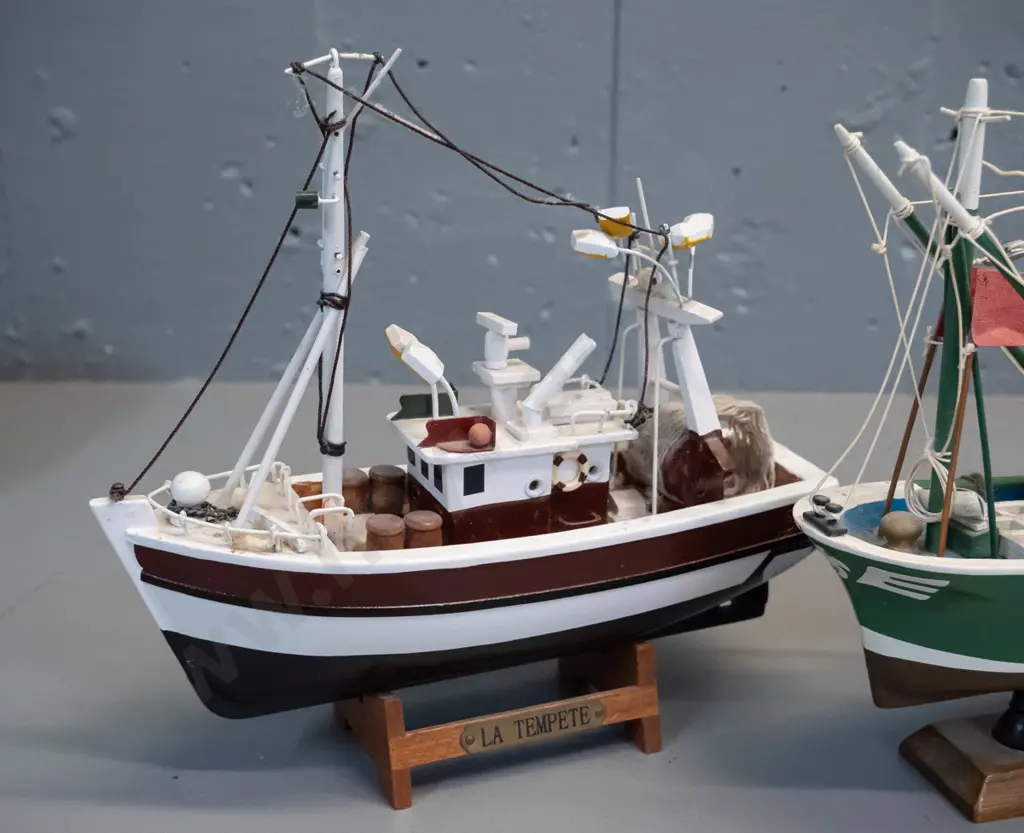 2 timber model fishing boats with French name plates - La Tempete H-195 L-210 and La Marie Morgane Image 1++