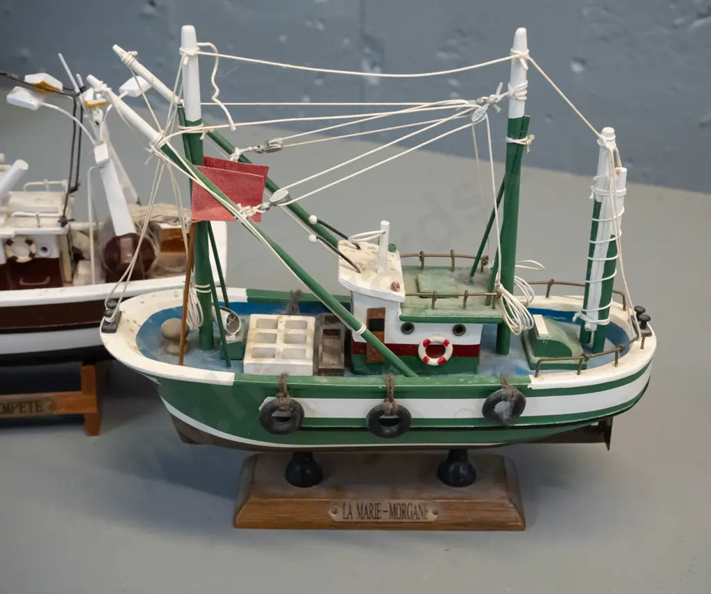 2 timber model fishing boats with French name plates - La Tempete H-195 L-210 and La Marie Morgane Image 1++